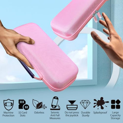 RAVEtone Travel Carrying Case Compatible with Nintendo Switch 2 Model 2025, Large Capacity Premium EVA Portable Hard Shell Pouch Waterproof Game Bag with 32 Game Cartridge Accessories (Pink) - color: Pink, style: Large