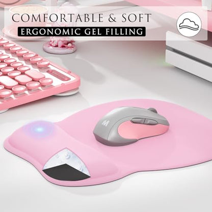 MROCO Ergonomic Mouse Pad with Gel Wrist Rest, 9.4 x 8.1 in, Pale Pink | Ergonomic Shape Design, Multiple Pattern Options, Gel Wrist Comfort, Smooth Lycra Surface, Non-Slip PU Base - color: Pale Pink