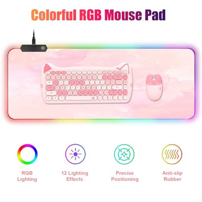 RGB Large Gaming Mouse Pad, Extended Mouse Pad with 12 Lighting Effects, Water Proof Mutispandex Surface, Non-Slip Rubber Base, 80x30 cm / 31.5×11.8 in (Pink Nebula) - color: Pink Nebula
