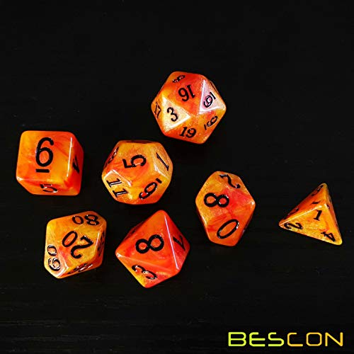 Bescon Magical Stone Dice Set Series, 7pcs Polyhedral RPG Dice Set Aura Stone, Black Tinbox Packing - color: Aura Stone in Tinbox