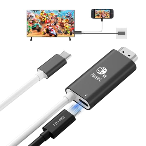 Switch 2 Portable Dock Cable, USB C to HDMI Cable with 100W PD Charging, 4K@60Hz HDR TV Dock Replacement for Switch 2/1/OLE, Plug & Play Travel Docking Cable for Monitor, Projector, TV(Black&White) - color: Black&White