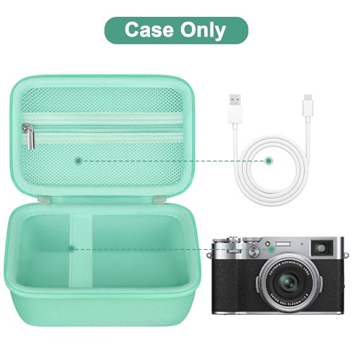 Canboc Carrying Case for Fujifilm X100VI/ X100V/ X100F/ X100S/ X-E5 Digital Camera, Zipper Mesh Pocket fit USB Cable, Green (Case Only) - color: Green