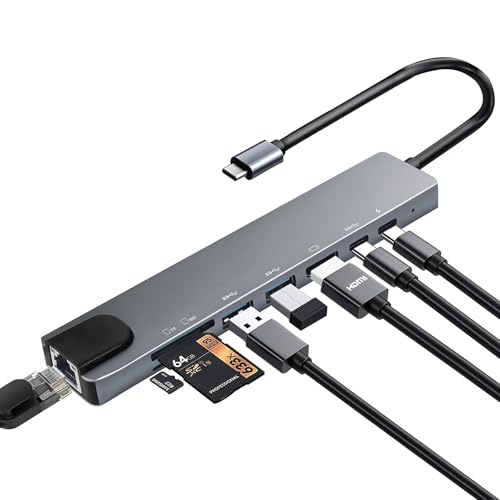USB C Hub Multiport Adapter, 8 in 1 USBC Dongle with 4K HDMI, RJ45 Ethernet, 100W PD Charging, USB 3.0, SD/TF Card Reader, USB-C Docking Station for MacBook Pro/Air, Dell, HP and Other Type C Devices - size: 8 IN 1 USB C Hub