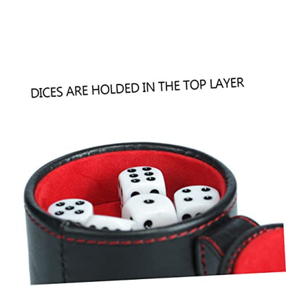 GARVALON 1set Double-Layer Dice Cup Pu Leather Dice Storage Container Lids Includes Shaking Cup and Dot Dices for Family Gatherings and Bar Entertainment