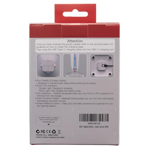 afbptek Switch 2 Joy Con Charging Station, LED Indicator, 4 Joycon Controller Charger Dock, USB Powered for Nintendo Switch2 JoyCon L/R, White - color: White