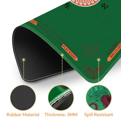 Mahjong Mat 32.4” x 32.4”, 3mm Thick Non-Slip Rubber Back Mahjong Table Mat, Noise Reduction Waterproof Mahjong Game Mat for Table, Mahjong Tile Mat for Cards, Dominoes & Board Games - color: Green