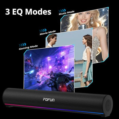 Computer Sound Bar with Detachable ENC Microphone, Enhanced Bass Gaming Soundbar, Bluetooth 6.0, USB-A Plug and Play, PC and Bluetooth Mode, 3EQ, 10 RGB Speaker for Gaming, Music,Meeting