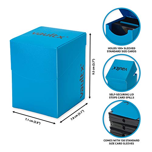 Vault X Large Standard Deck Box with 150 Black Sleeves, fits 100+ Sleeved Trading Cards (Blue) - color: Blue