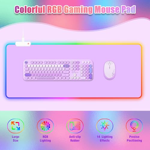 Purple RGB Gaming Mouse Pad I Large Mousepad with 14 Led Modes I Keyboard Pad Gaming Desk Mat I Non-Slip Rubber Base Big Mouse Mat for Gamer I 900x400x4mm Waterproof Mousepad for PC MacBook - color: Purple
