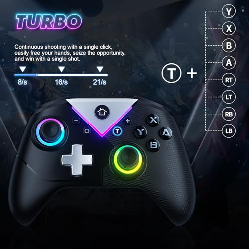 Xexvyrin Wireless Controller for PC， Turbo, Gyro Axis, Dual Vibration(RGB BLACK) (pitch black) - color: Pitch Black