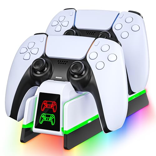 for PS5 Controller Charger Station for PlayStation 5 Dualsense/Edge | Charging Station with 10 LED Light, for PS5 Controller Accessories Charging Dock, White Black - color: A1-White