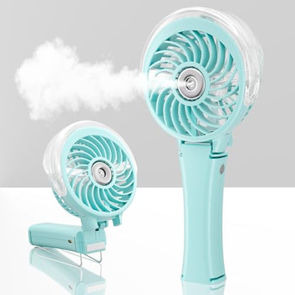 HandFan Upgraded Portable Handheld Misting Fan, Rechargeable Personal Mister Fan, Spray Water Mist Fans, Foldable Electric Mini Cooling Fans for Beach Travel Disney Makeup(Light Blue) - color: Light Blue, style: HF318C