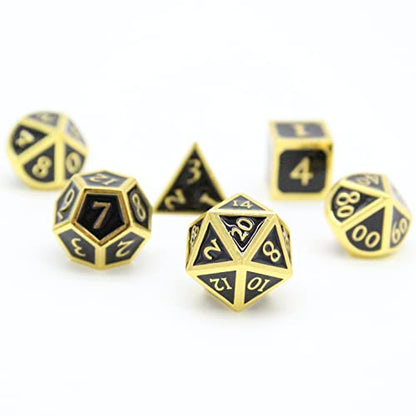 HEIMDALLR Metal D&D Dice Set 7 pcs - Dice Box & Velvet Dice Bag; Metal DND Dice Set D&D (Dungeons and Dragons) w D20 - Blacksmith Craft Dice (Obsidian) - color: 10 Obsidian