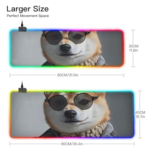 Cute Dog RGB Mousepad Led Mouse Pad, Large Gaming Mouse Pad Large Led Keyboard Pad 15 Light Modes - size: 31.5 × 11.8 in