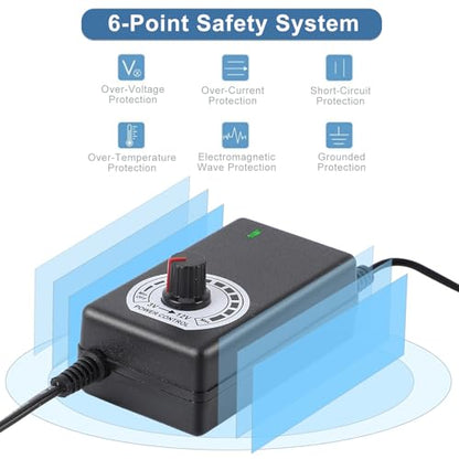 AC to DC Adapter Speed Controller Switch, 3‑12V 2A Adjustable Power Supply Speed Controller, Motor Speed Controller with US Plug 110-240V