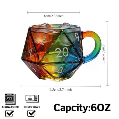 D20 Dice Glass Mug – Hand-Painted 3D Fantasy RPG Tankard, Collectible Clear Drinkware, Unique Gift for DND Players & Tabletop Gamers - color: D20 Dice Glass Mug