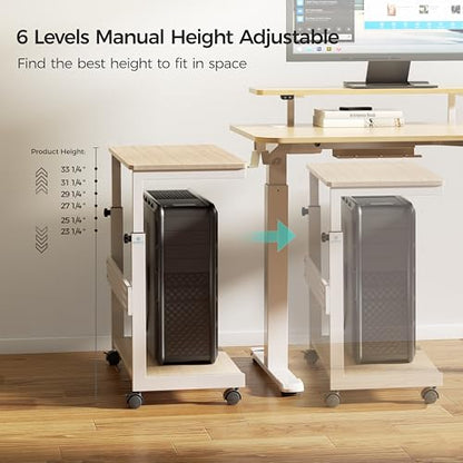EUREKA ERGONOMIC PC Stand Computer Cart, Height Adjustable Tower Stand 2-Tier Suit for ATX Case Printer, Metal Rolling Cart on Wheels for Gaming Home Office, Maple - color: Maple