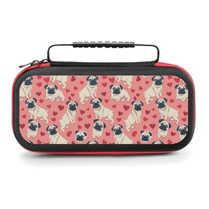 AoHanan Switch Carrying Case - Cartoon Pugs Puppies on A Pink Game Case With 20 Games Cartridges, Hard Shell Travel Protection Storage for Console & Accessories - color: Cartoon Pugs Puppies on A Pink