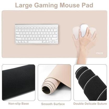 MOSISO Wrist Rest for Mouse Pad Set, Large Gaming Deskpad, Apricot | Circle Curved Mousepad&Keyboard Wrist Rest&Coaster, Ergonomic Non-Slip Mousepad&Easy Typing Pad with Silicone Lining - color: Apricot