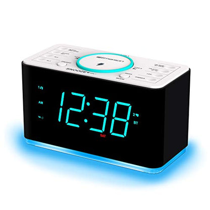 Emerson ER100401 Smartset 15Watt Ultra Fast Wireless Charging Dual Alarm Clock Radio with Bluetooth Speaker, USB Charger, Cyan LED Night Light and 1.4" Display - style: ER100401