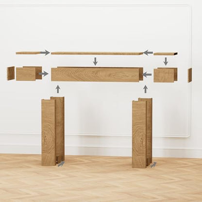 63 Inch Long Console Table w/Outlets & USB Ports, Narrow Rectangular Sofa Table Behind The Couch, Farmhouse Entryway Table for Entrance, Hallway, Living Room - color: Natural, style: With Socket