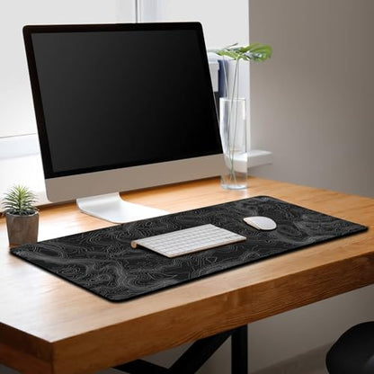 Computer Desk Pad - Black and White, Gaming Keyboard and Mouse Pad, Non-Slip Rubber Base, 35.4 X 15.7 inch for Work/Game/Office Topographic Map - color: Topographic Map Lines