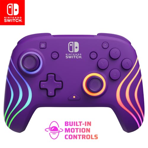 PDP Afterglow Wave Wireless Nintendo Switch Pro Controller with Motion Controls, Fully Licensed for Switch/OLED, Customizable LED Lighting, 30 Foot Range, 20 Hour Rechargeable Battery Power: Purple (Renewed)