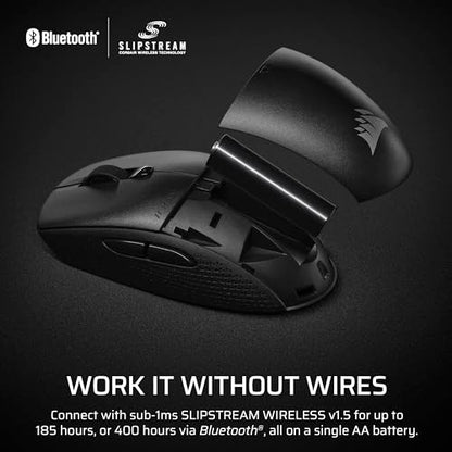 Corsair M55 Wireless Lightweight FPS Gaming Mouse – 2.4GHz & Bluetooth – 24,000 DPI – Long-Lasting Battery Life – Six Programmable Buttons – Textured Side Grips – Black - color: Black, style: Wireless