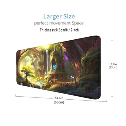 Fantasy Stitched Edges TCG Playmat, 24 x 14 inches MTG Mats for MTG Trading Card MTG Playmats Smooth Surface Battle Game Rubber Collection - color: Forest House