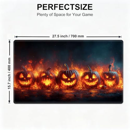 for MTG Playmat, Custom Trading Card Game Mat 27.6 x 15.7 in | Fiery Jack-o-Lanterns Premium Non-Slip Rubber Base, Water-Resistant & Stitched Edges, Personalized High-Definition Art - color: Fiery Jack-o-lanterns, size: 28" x 16" Regular