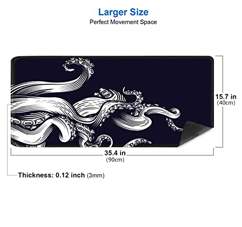 IMAYONDIA Large Gaming Mouse Pad (35.4x15.7 in), Octopus Desk Mat, Full Desk Mousepad, XL XXL Extended Big Mouse Pad, Keyboard Mouse Pads for Desktop, Laptop Computer Accessories- Black and White - color: Black and White Octopus