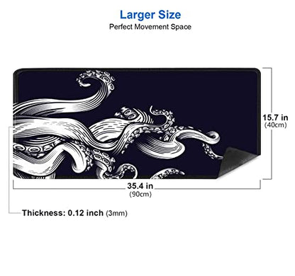 IMAYONDIA Large Gaming Mouse Pad (35.4x15.7 in), Octopus Desk Mat, Full Desk Mousepad, XL XXL Extended Big Mouse Pad, Keyboard Mouse Pads for Desktop, Laptop Computer Accessories- Black and White - color: Black and White Octopus