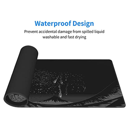 Wave Off Kanagawa Mouse Pad XL Extended Desk Mat, Computer Mousepad | Japanese The Great Wave Off Kanagawa Non Slip Rubber, Base Stitched Edge, Gaming Pc Large Mice Pad 31.5 x 11.8 Inch - color: Black11