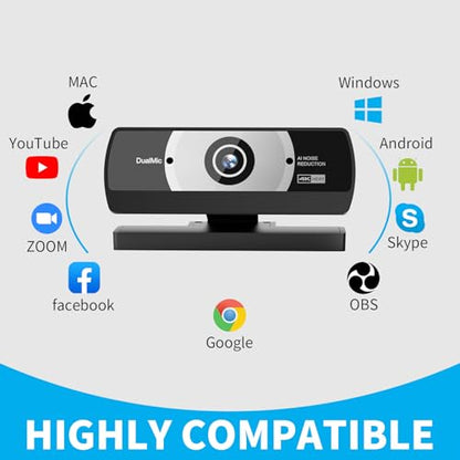 4K Webcam with Microphone, 24MP Ultra HD Web Cam for Desktop Computer, Streaming Camera for PC with Auto Light Correction & Wide Angle, Plug and Play USB Computer Camera for Laptop/Mac/Zoom/Teams