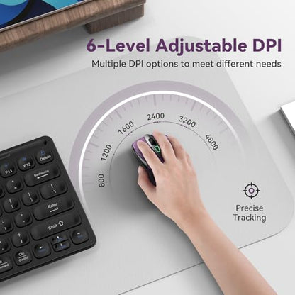 TechRise Bluetooth Mouse (BT5.0/3.0 & 2.4G) Rechargeable Wireless Mouse, 4800 DPI Optical Tracking, 6 Adjustable DPI, 2.4GHz with USB A Receiver, Quiet Clicks, Ergonomic Grips, 6 Buttons - Purple - color: Purple