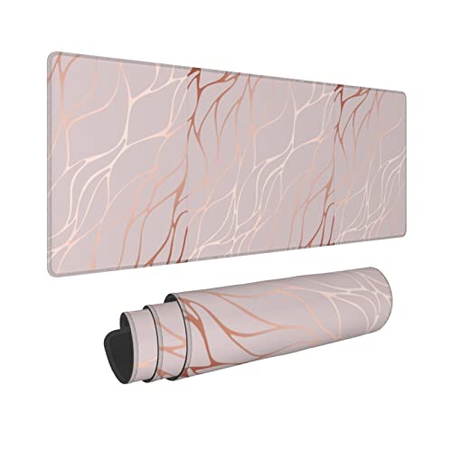 Large Gaming Mouse Pad XL, Abstract Rose Marble Full Desk Mousepad with Stitched, Long Non-Slip Base Keyboard Pad, PC Laptop Computer Mat Gifts for Women Girl Office Decor, (Rose Gold, 31.5*11.8 In) - color: Rose Gold Rose Marble Texture