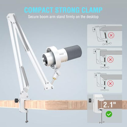 FIFINE AmpliTank K688CTW Dynamic Microphone with Boom Arm, XLR/USB Mic | Studio Vocal Podcast Mic Kit for PC, with Mute Button, Volume Knob, Headphone Jack, for Streaming Recording, White - size: K688CT White