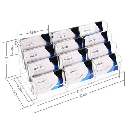 Vevitts Business Acrylic Card Holder Display for Desk, 12 Slots 4 Tiers Multiple-Clear Acrylic Business Card Stand Set, Holds Approximately 600 Cards
