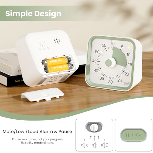 Visual Timer for Kids, Cute Timer with Pause Function, White | Time Management for Classroom, ADHD, Kitchen, Toddlers, Study, Alarm 3 Volume Levels, Light Indicator, Easy to Use - color: White