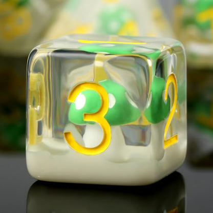 Mushrooms D&D Dice, DNDND 7PCS Resin DND Dice with Velvet Bag for Dungeons and Dragons Role Playing Games and Tabletop Games（Green Mushrooms - color: Mushroom Green