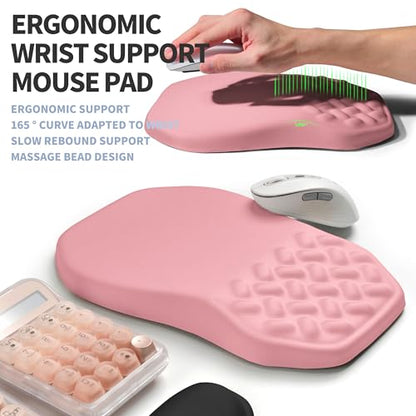 2-in-1 Ergonomic Set, Wave Keyboard Wrist Rest and Massage Slope Mouse Pad Wrist Support, Rebound Memory Foam for Relieve Carpal Tunnel Syndrome and Wrist Pain (Pink) - color: Pink