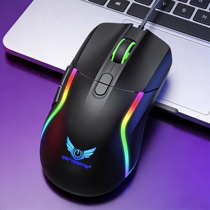 Wired Gaming Mouse, 8 Programmable Buttons with Rapid Fire Key, Adjustable DPI, RGB Backlit, On-Board Memory, Ergonomic Optical Mouse for PC Windows Mac