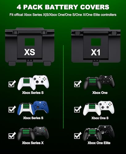EXTREMECOOL Rechargeable Xbox Controller Battery Pack for Xbox Series X|S/One S|X/One Elite Controllers, Xbox Play and Charge Kit Incl. 2x4800mWh X-1 Batteries, 4x Battery Covers, USB C Charging Cable