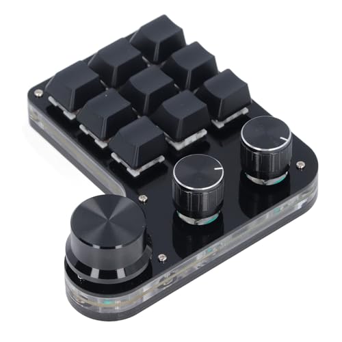 USB Mini Macro Mechanical Gaming Keyboard, Programmable 9 - Key Keypad with 3 Knobs, Red Switch RGB LED Backlit, Onboard Memory for Gaming Office Media Control