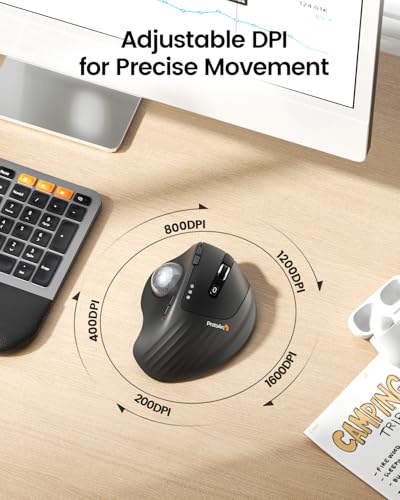 ProtoArc EM01 NL Wireless Trackball Mouse, Thumb Control, Silver | 0/20° Adjustable Angle to Reduce Fatigue, Triple-Device Bluetooth & 2.4G USB-A for Office Use, Silent Click, Easy to Clean - color: Silver Ball
