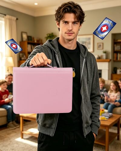 GEAoffice 9 Pocket Trading Card Binder, Holds 576 Cards, Premium PU Zip Card Binder with Handle, Side-Loading Pockets, Fits TCG, MTG, Sports Cards & Sleeved Cards (Pink) - color: Pink