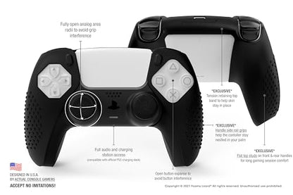 SensePro PS5 Controller Skin Grip, Anti-Slip Studded, Black | Dock Compatible, Soft Gel Silicone Cover for Playstation 5 Dualsense, Rubber Protector, Raised Thumb Grip Caps - color: Black