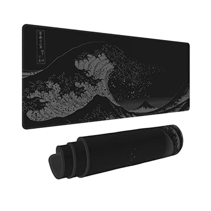 Wave Off Kanagawa Mouse Pad XL Extended Desk Mat, Computer Mousepad | Japanese The Great Wave Off Kanagawa Non Slip Rubber, Base Stitched Edge, Gaming Pc Large Mice Pad 31.5 x 11.8 Inch - color: Black11
