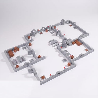 Modular Dungeon Stone Wall Terrain Set - 28mm Miniatures Scenery with Walls, Doors, Barrels, Crates Beds and So On for Tabletop Rpgs, Fantasy Wargames and Board Games (AMF01 A)