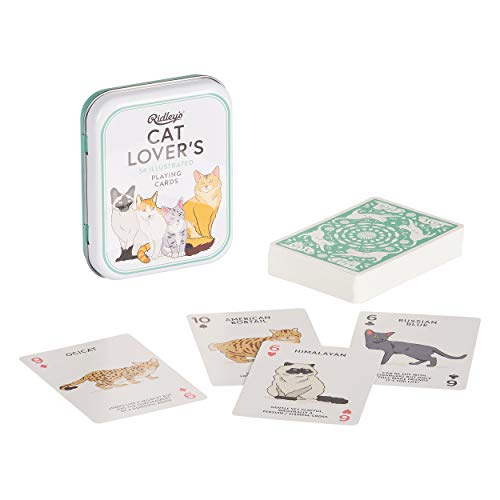Ridley's Games: Cat Lovers Playing Cards | Full Deck of Cards with 54 Unique Cat Playing Cards | Cat Fun Facts on All Cards for Cat Lovers | Storage Tin Included - style: Cat Lover's Playing Cards
